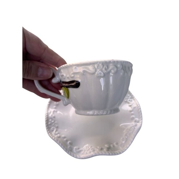 VTG Botanical Collection By Corner Ruby Floral Ceramic Teacup & Saucer Spoon Set - Picture 7 of 10